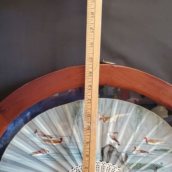 Vintage Framed Asian Chinese Fan Woodland Water Fowl Shadowbox - Picture 4 of 11